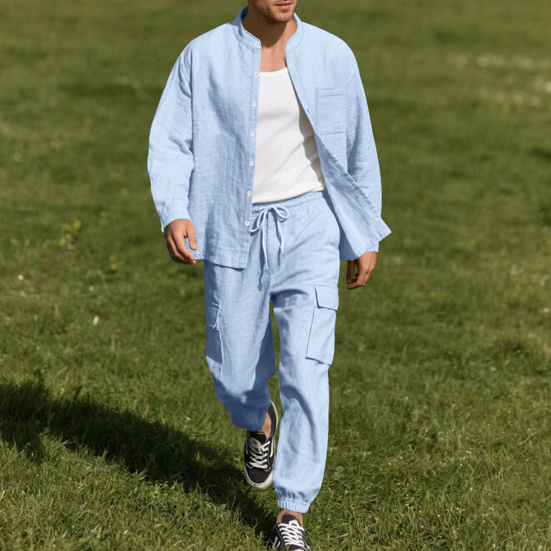 Linen Shirt Breathable - Męski lniany, oddychający dwuczęściowy zestaw z