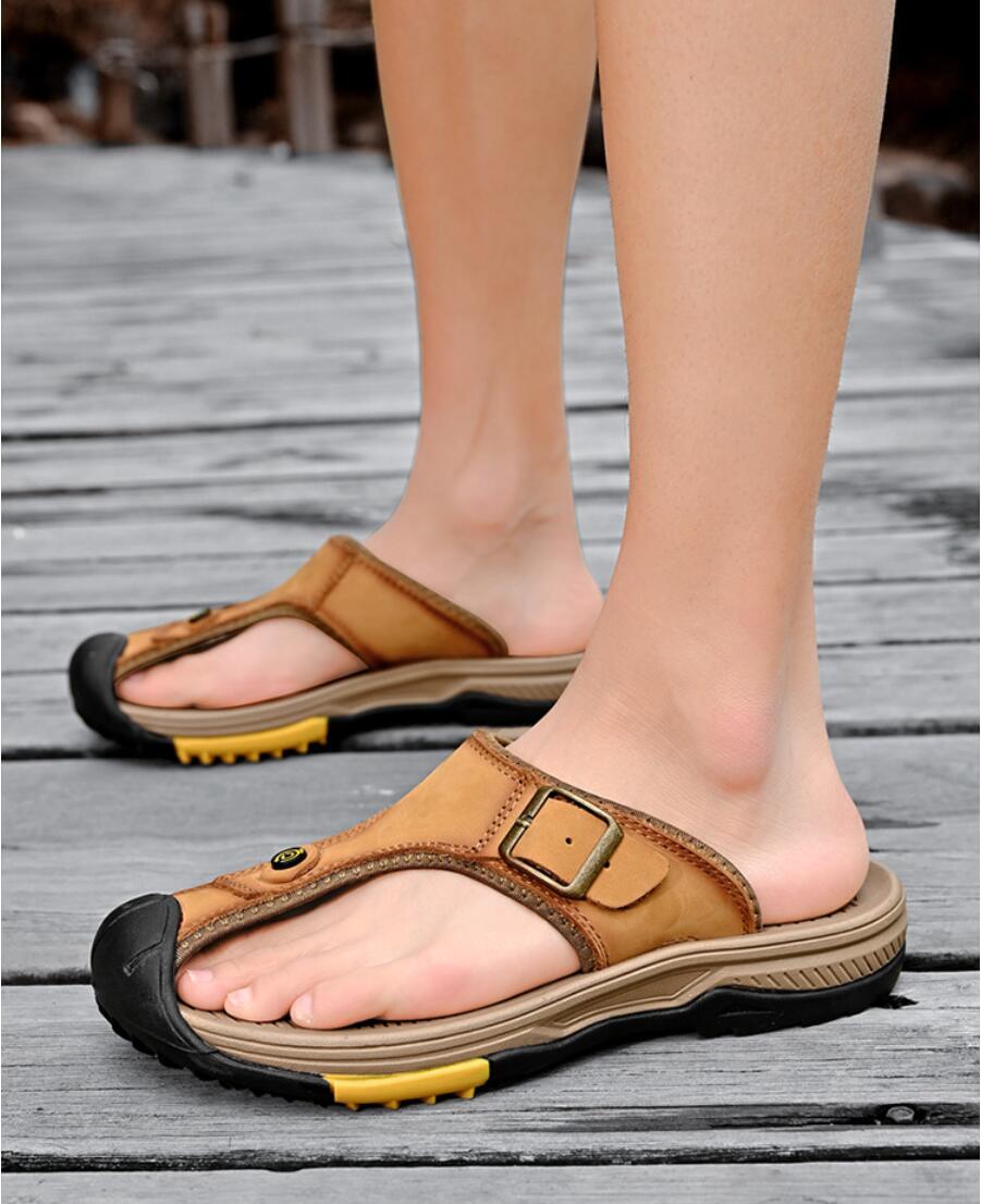 Flip Flop Leather Men - Sandały męskie ze skóry naturalnej, oddychające,