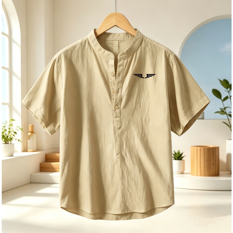 Linen Shirt Breathable - Męska koszula z krótkim rękawem, z