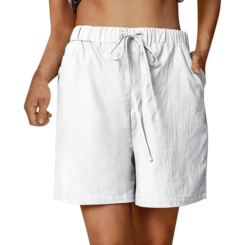 Short Linen Drawstring - Damskie letnie szorty na co dzień
