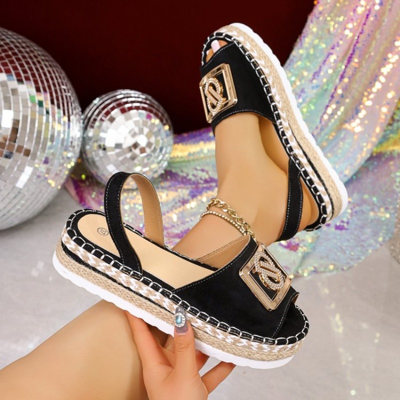 Espadrille Slip On - Damskie sandały espadryle na platformie z