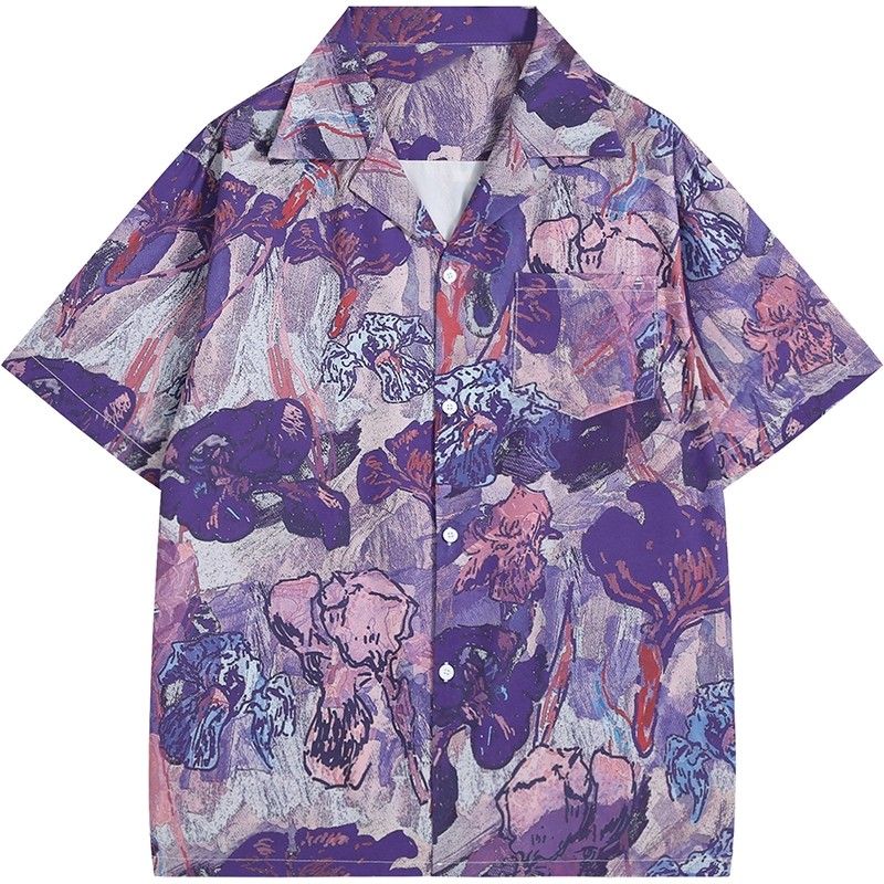Resort Shirt Floral - Koszula unisex z krótkim rękawem, oversize,