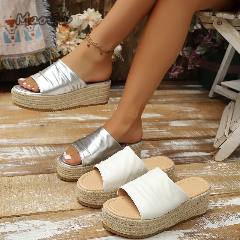 Espadrille Slip On - Damskie sandały espadryle na koturnie z