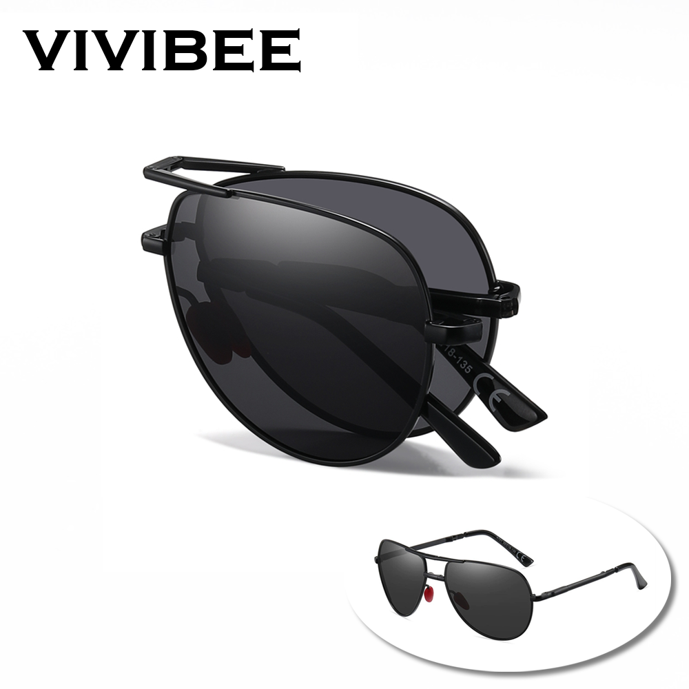 Sunglasses Aviator Polarized - Okulary przeciwsłoneczne VIVIBEE Metal Pilot Black,