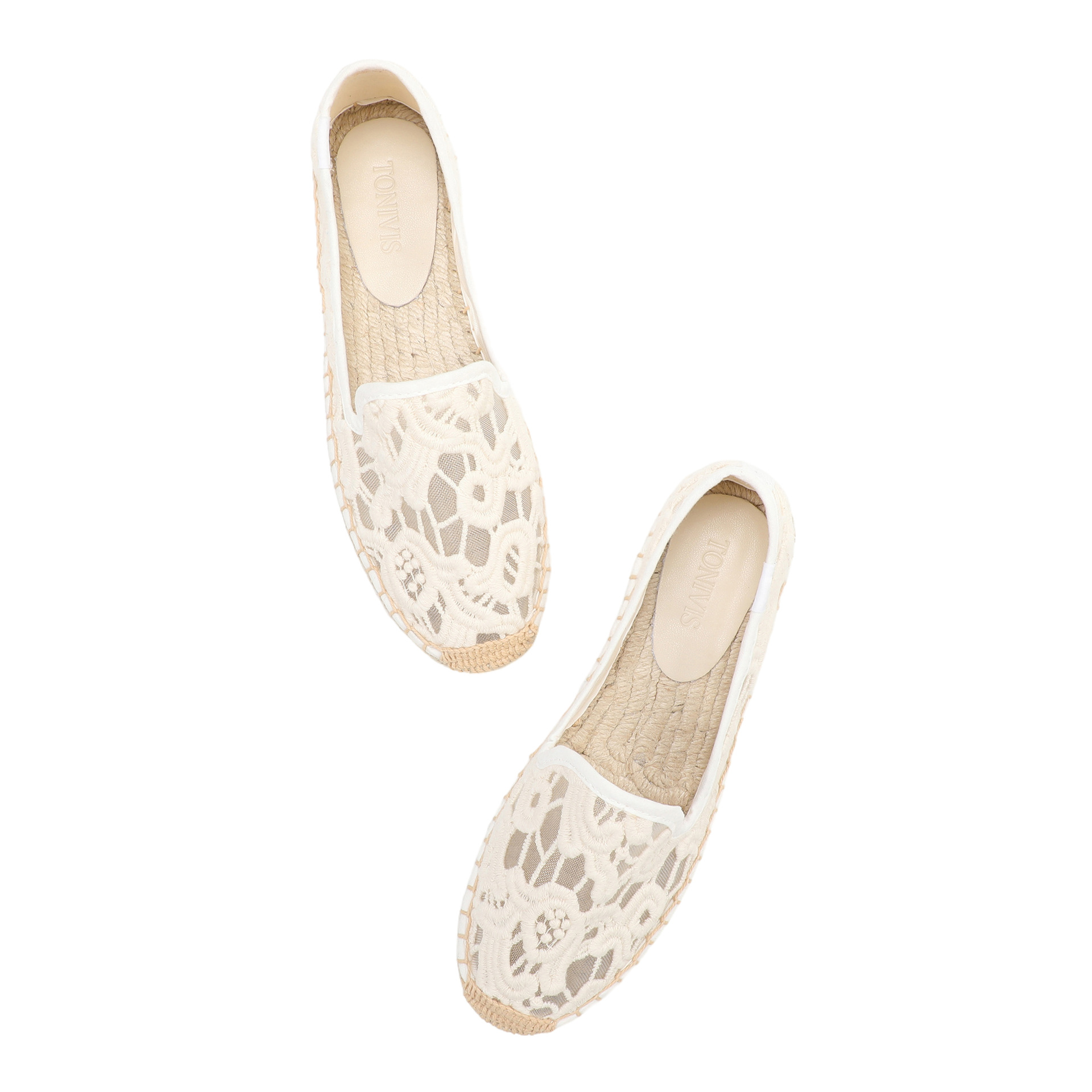 Espadrille Slip On - Damskie koronkowe espadryle, wsuwane, eleganckie, letnie