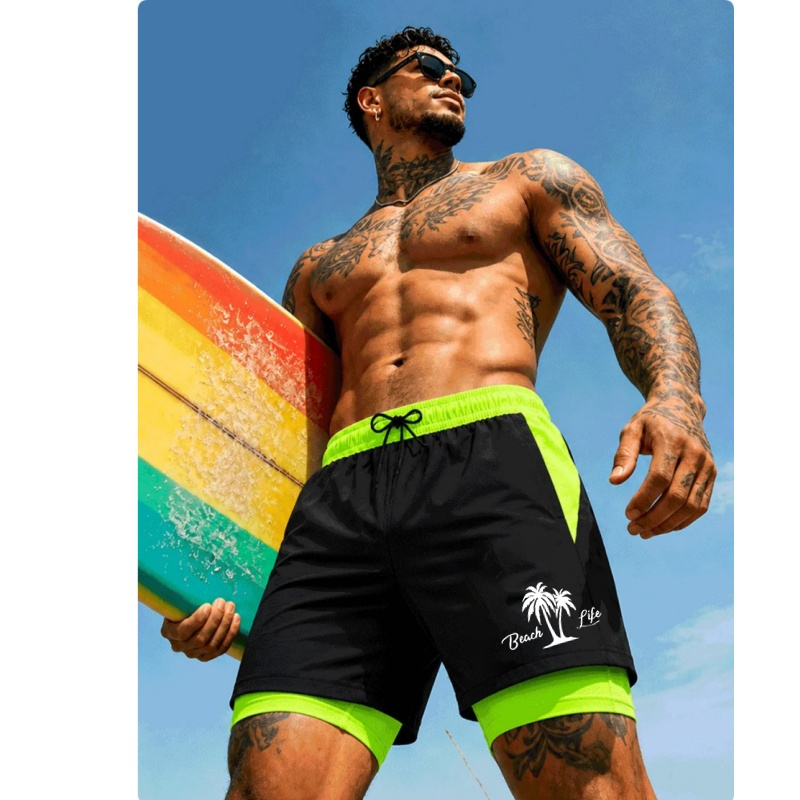 Trunks Board Surf - Męskie kąpielówki z nadrukiem palm, szybkoschnące