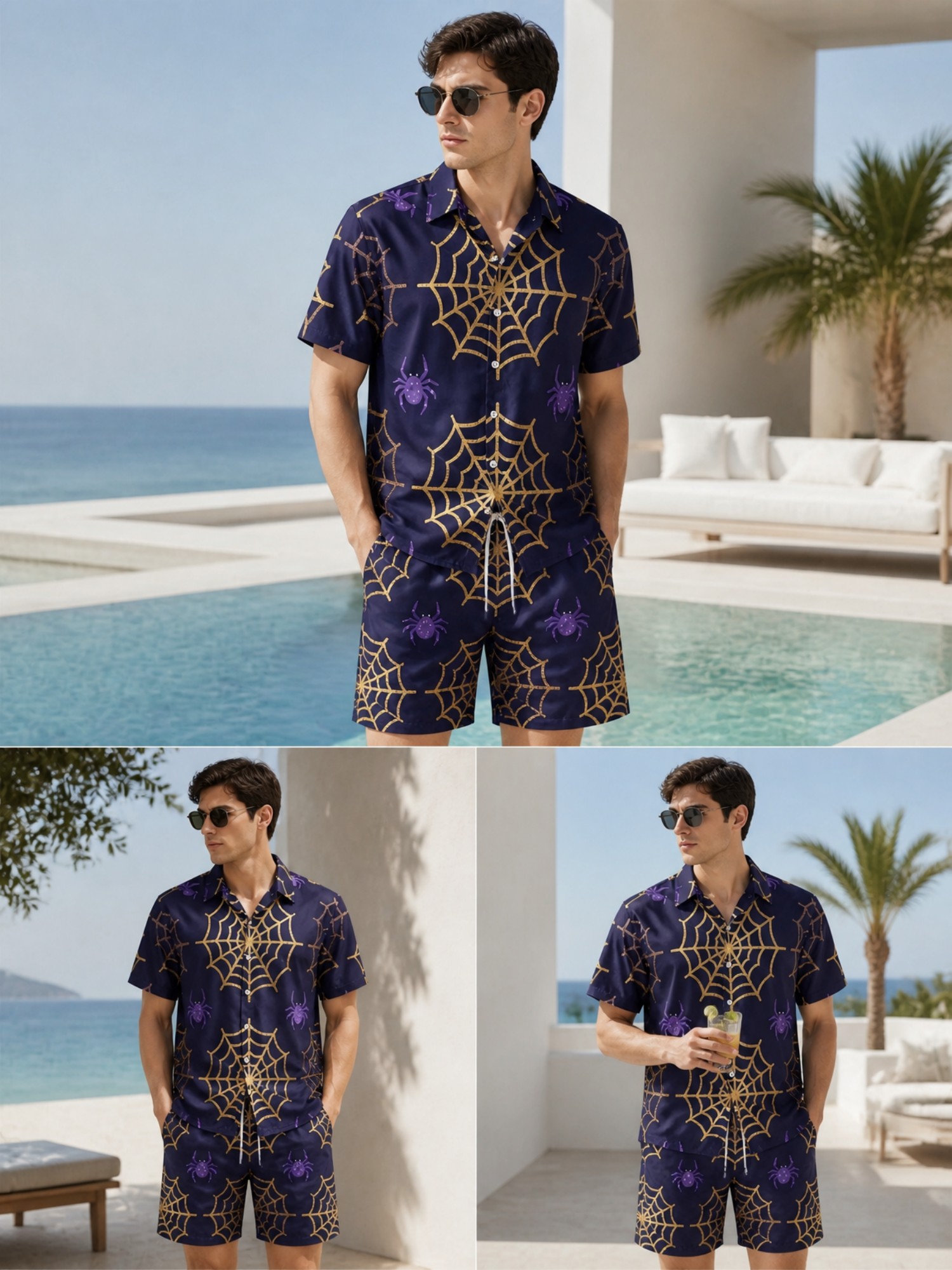 Resort Shirt Floral - Męski letni zestaw: koszulka polo z