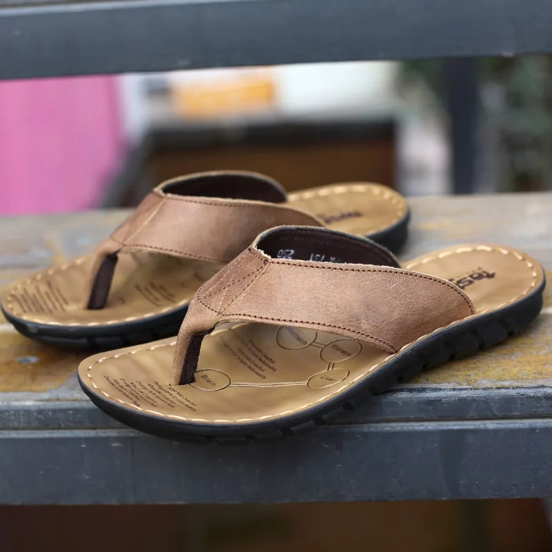 Flip Flop Leather Men - Klapki męskie Roma Retro, jednokolorowe, z