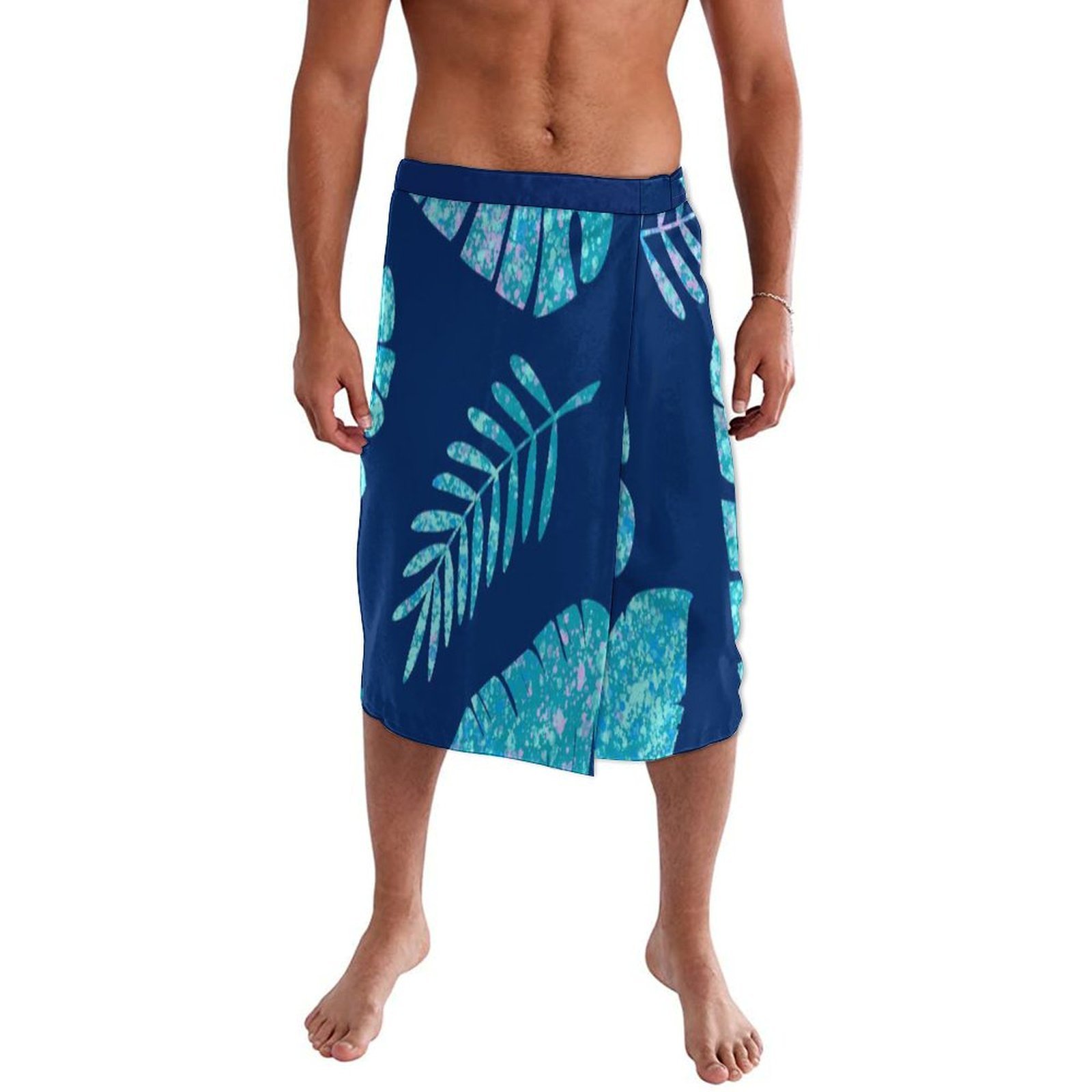 Sarong Men Wrap - Niebieska kwiecista polinezyjska sukienka plażowa typu