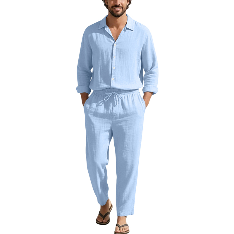 Linen Shirt Breathable - Wiosenno-letnie lniane zestawy codzienne, luźne, plażowe: