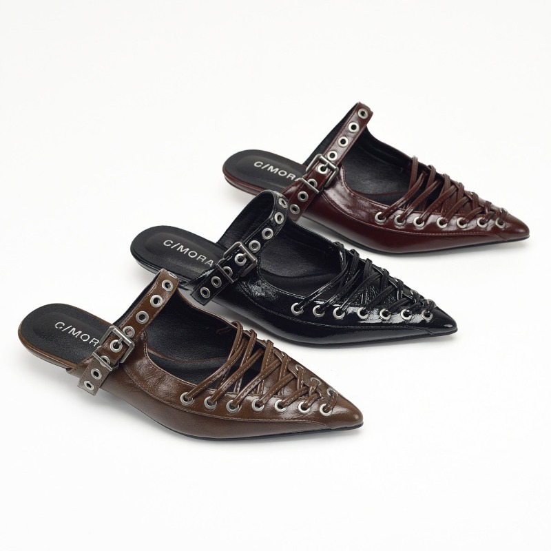 Casual Sandal Leather - Sznurowane damskie klapki z ostrym noskiem,