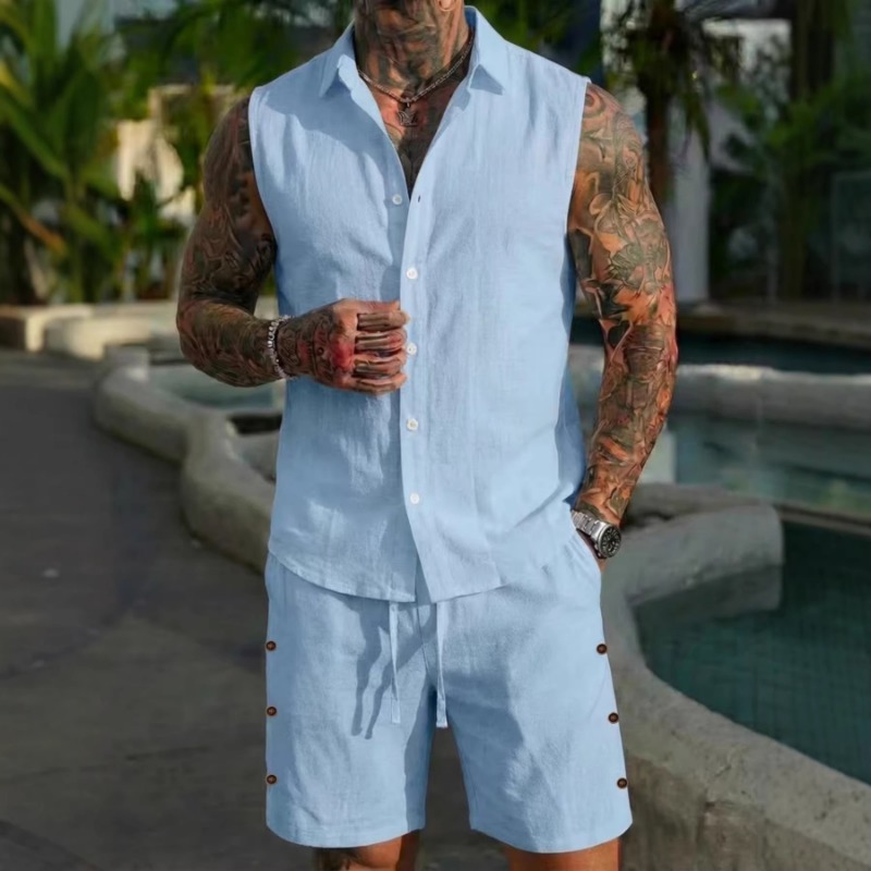 Męski lniany komplet dwuczęści – Short Linen Drawstring recenzja i cena