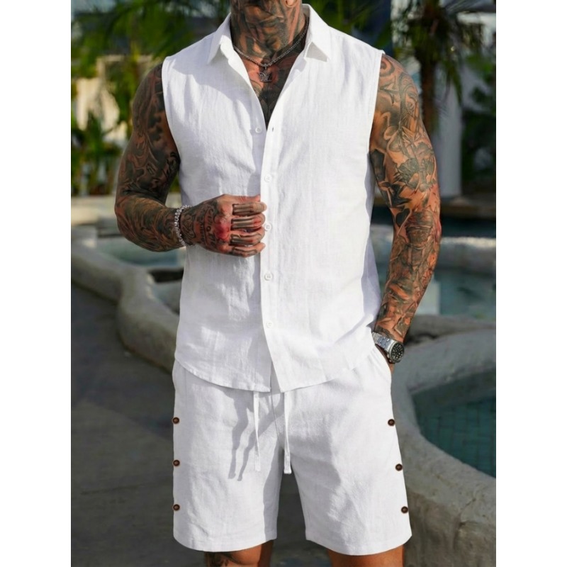Męski lniany komplet dwuczęści – Short Linen Drawstring recenzja i cena