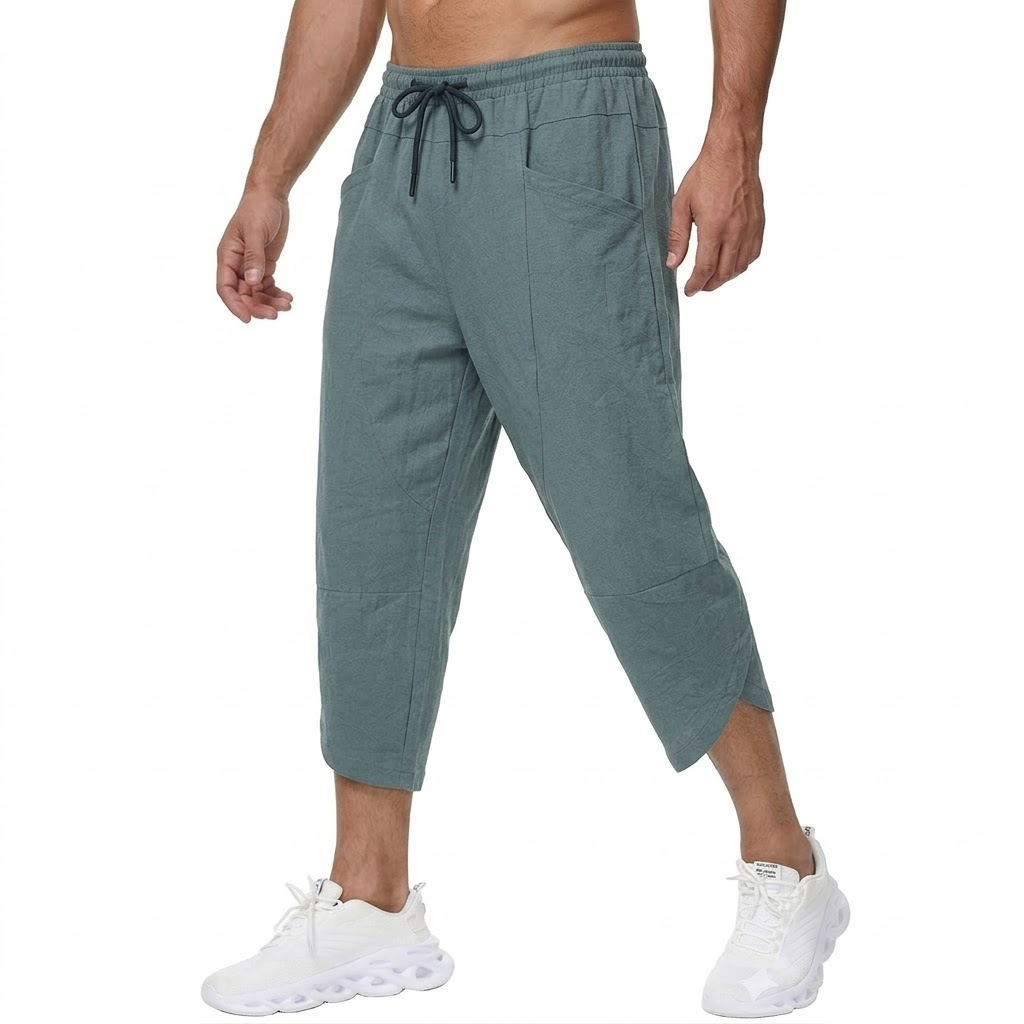 Letnie męskie lniane spodnie k – Short Linen Drawstring recenzja i cena