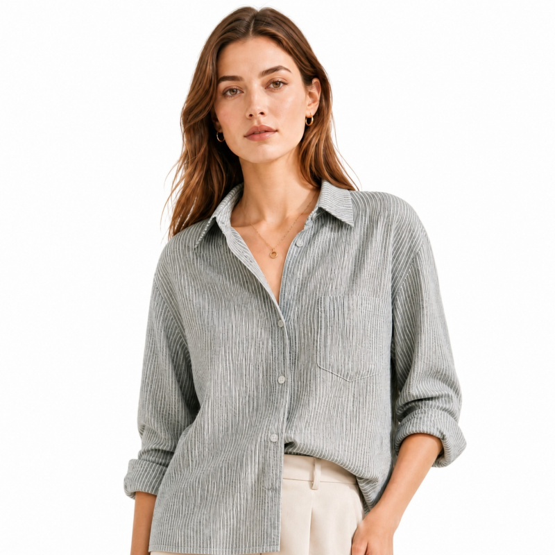 Japońska szaro-biała tkanina z – Linen Shirt Breathable recenzja i cena
