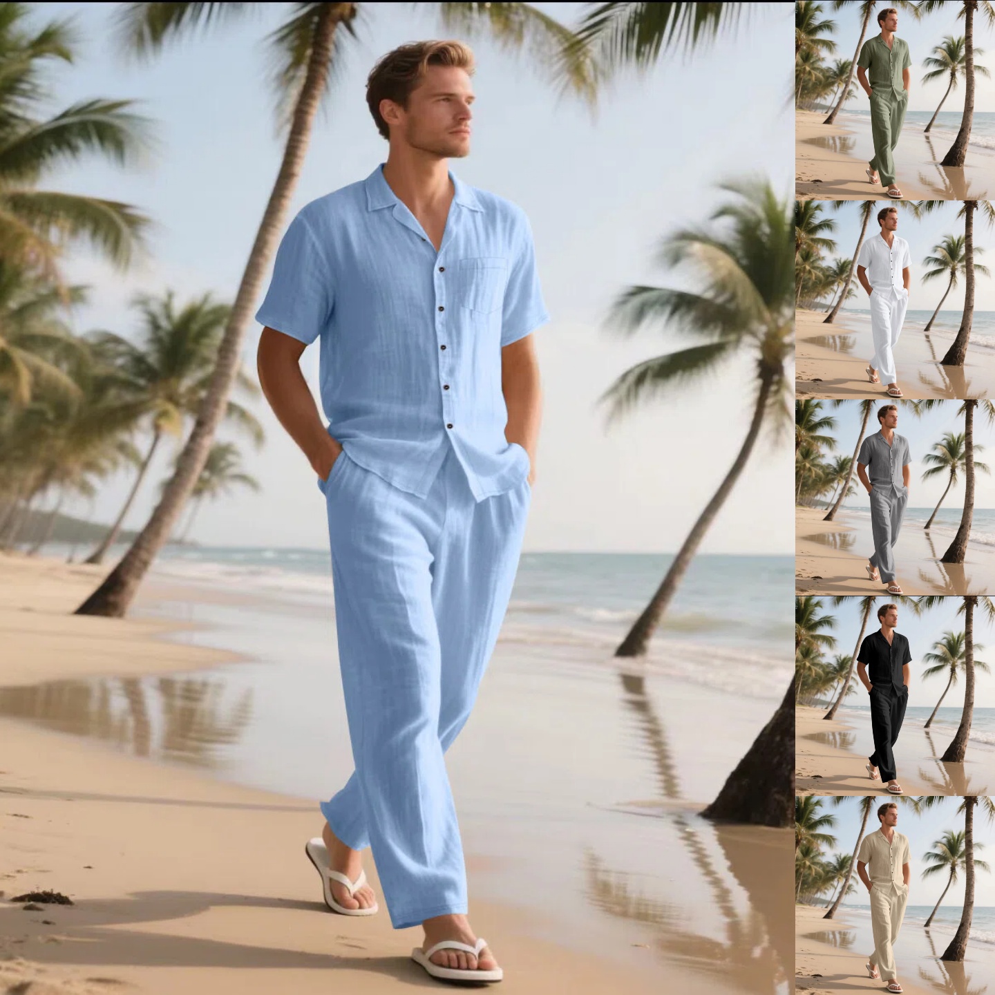 Letni męski nowy lniany, luźny – Short Linen Drawstring recenzja i cena