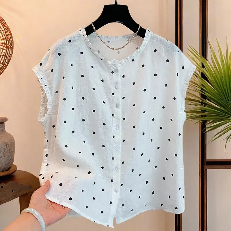 Damska bluzka retro w kropki z – Shirt Camp Collar recenzja i cena
