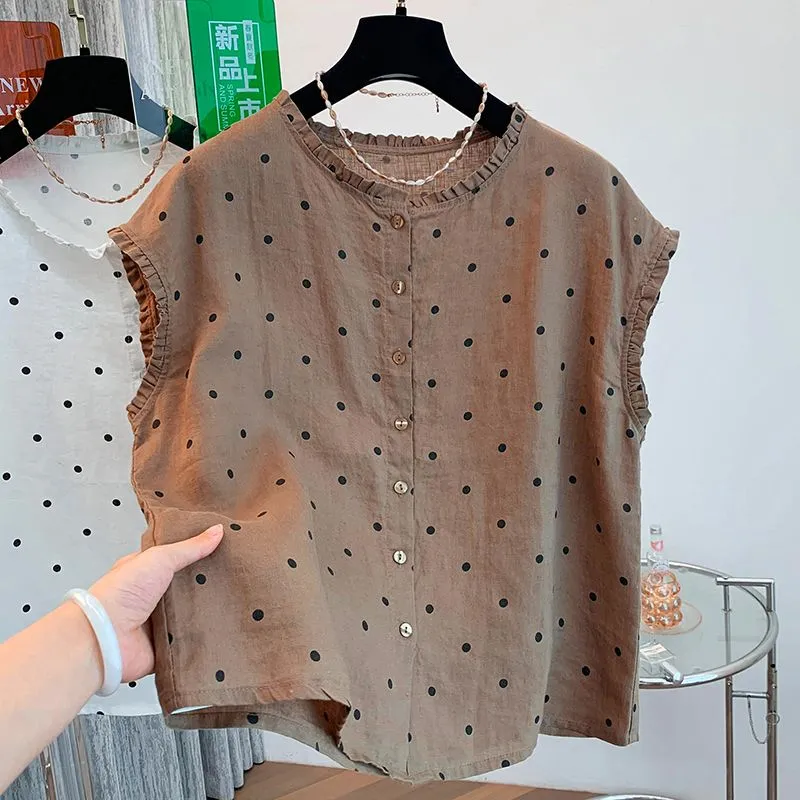 Damska bluzka retro w kropki z – Shirt Camp Collar recenzja i cena