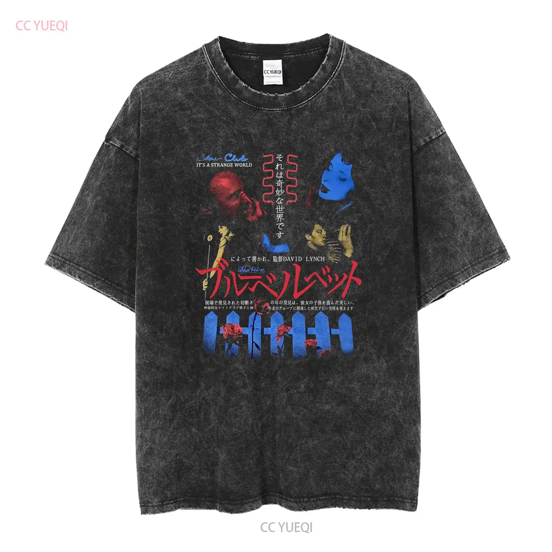 Niebieska aksamitna koszulka z – Tee Graphic Print recenzja i cena