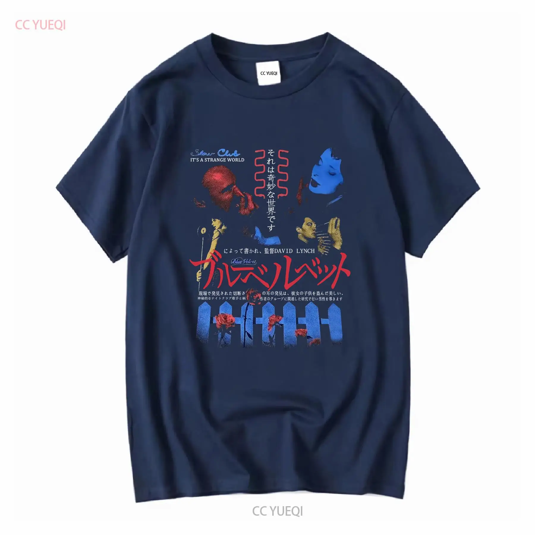 Niebieska aksamitna koszulka z – Tee Graphic Print recenzja i cena