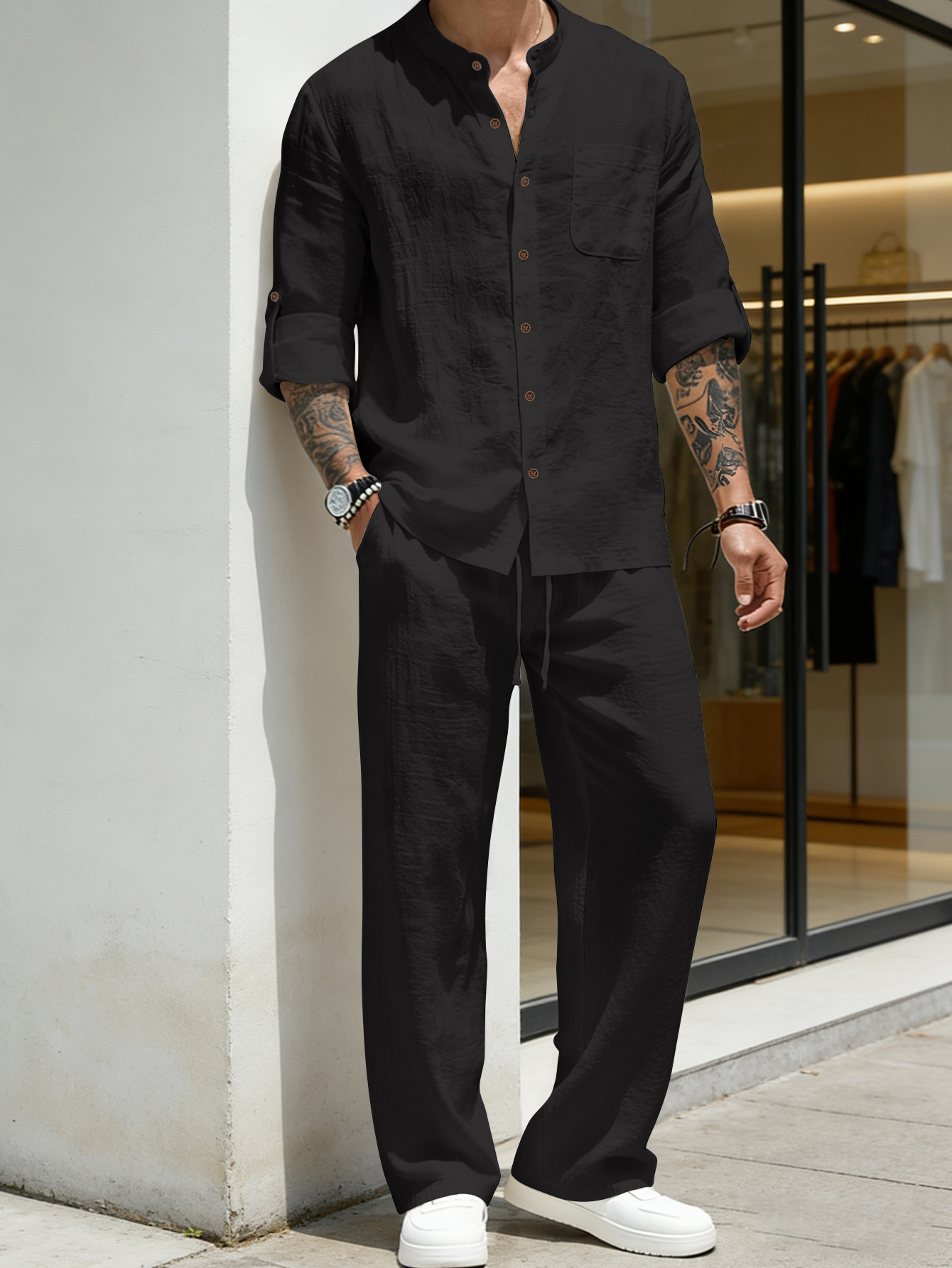 Luźny lniany zestaw plażowy dl – Linen Shirt Breathable recenzja i cena
