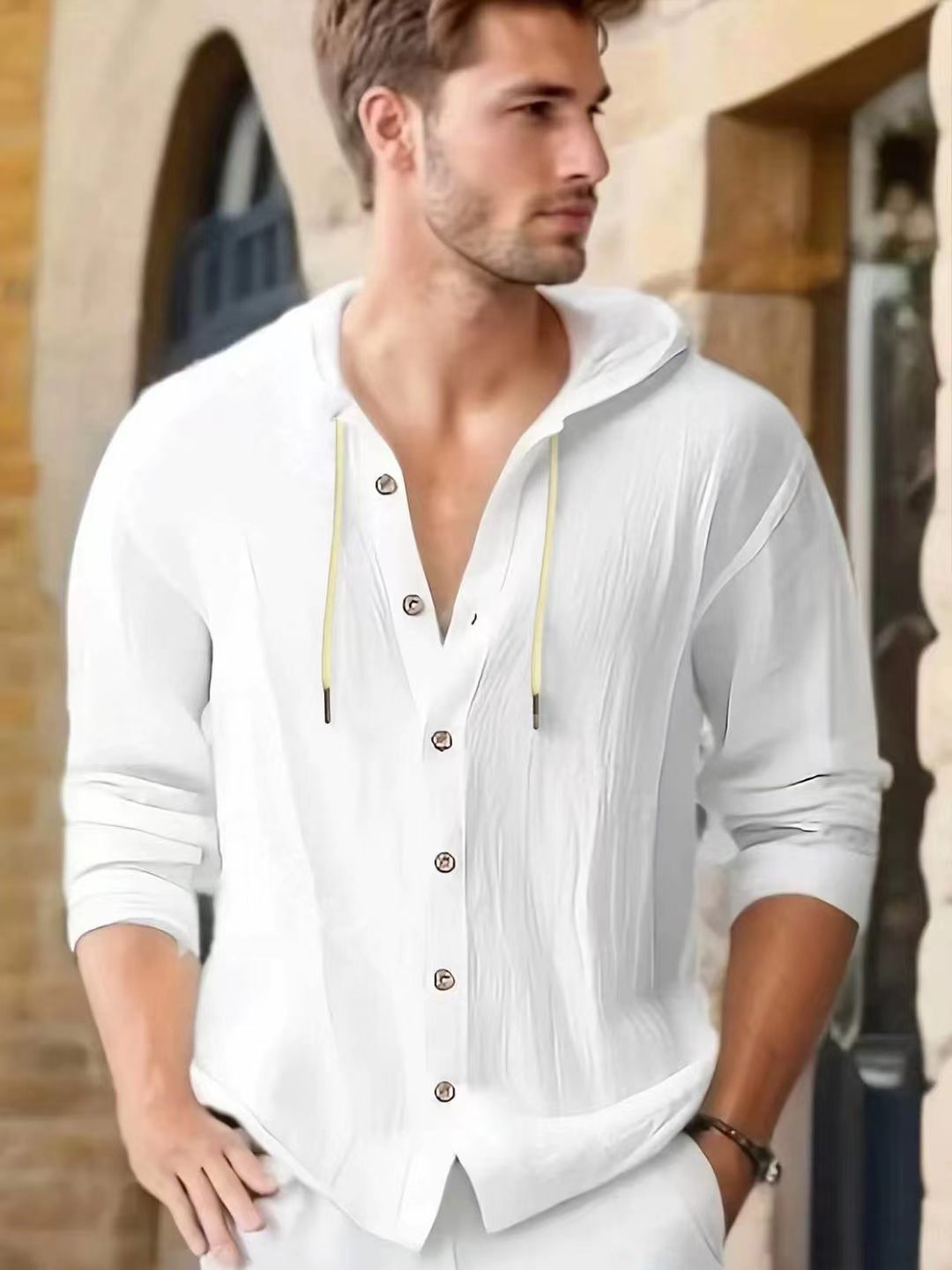 Luźna męska koszula z długim r – Linen Shirt Breathable recenzja i cena