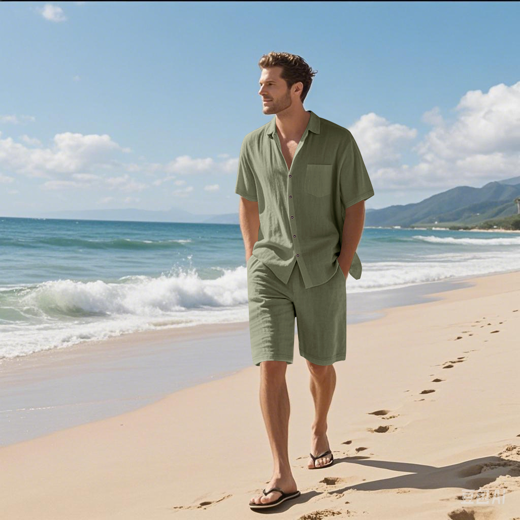Męski lniany komplet dwuczęści – Linen Shirt Breathable recenzja i cena